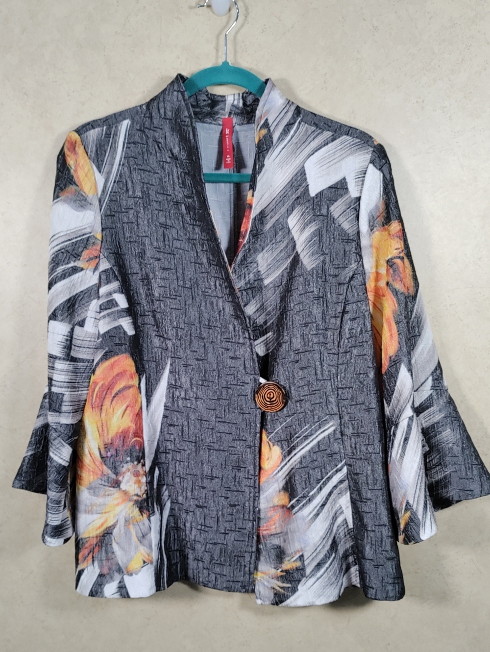 H153 IC by Connie K Black/Gray & Golden Yellow Floral Single Button Jacket XL